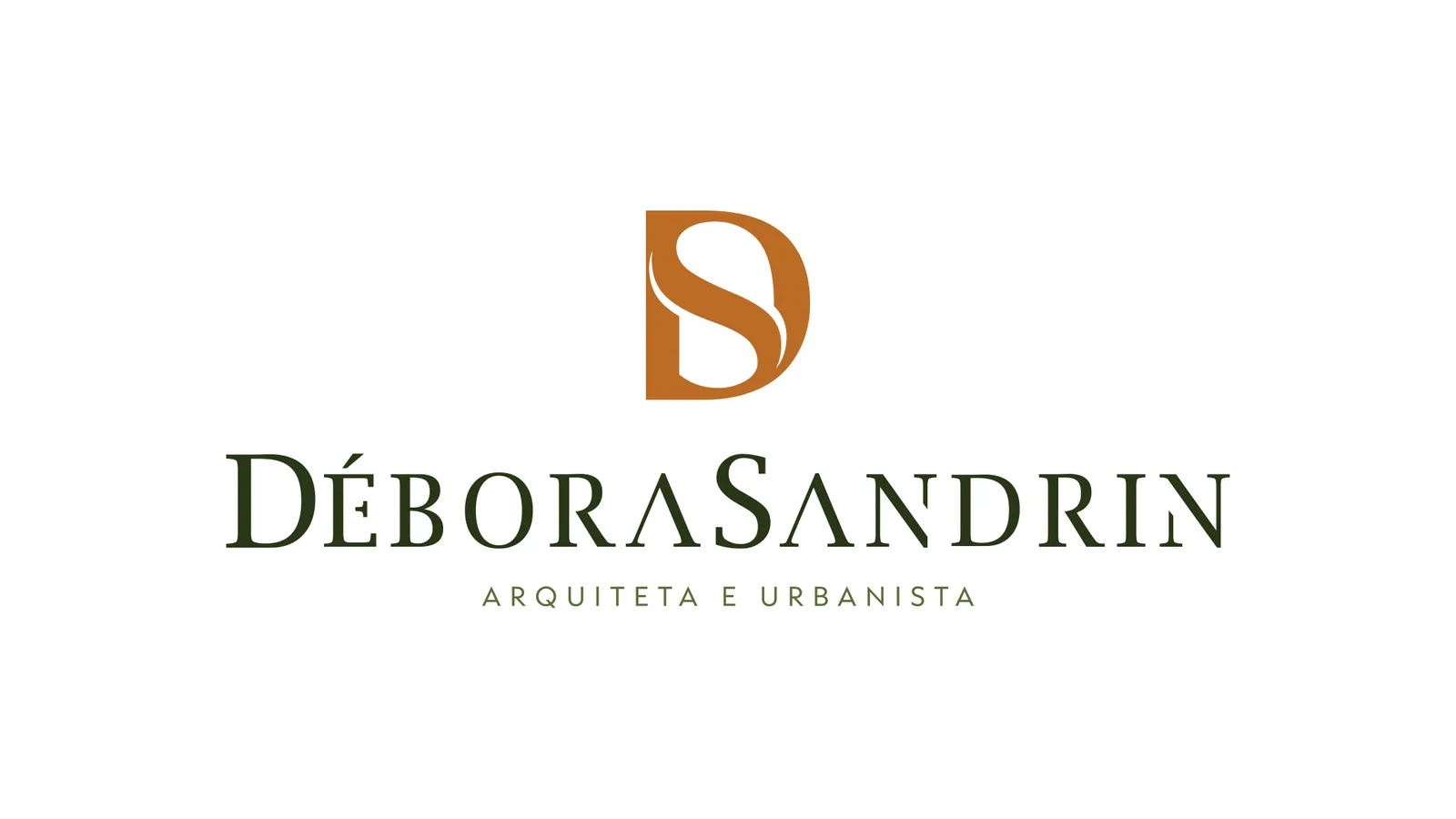 Caminho 3 da apresentação: o S escavado dentro do D em caramelo, sobre o logotipo em verde-escuro