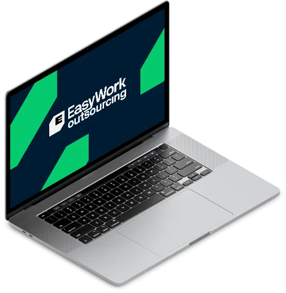 Notebook aberto com a tela de abertura da EasyWork Outsourcing