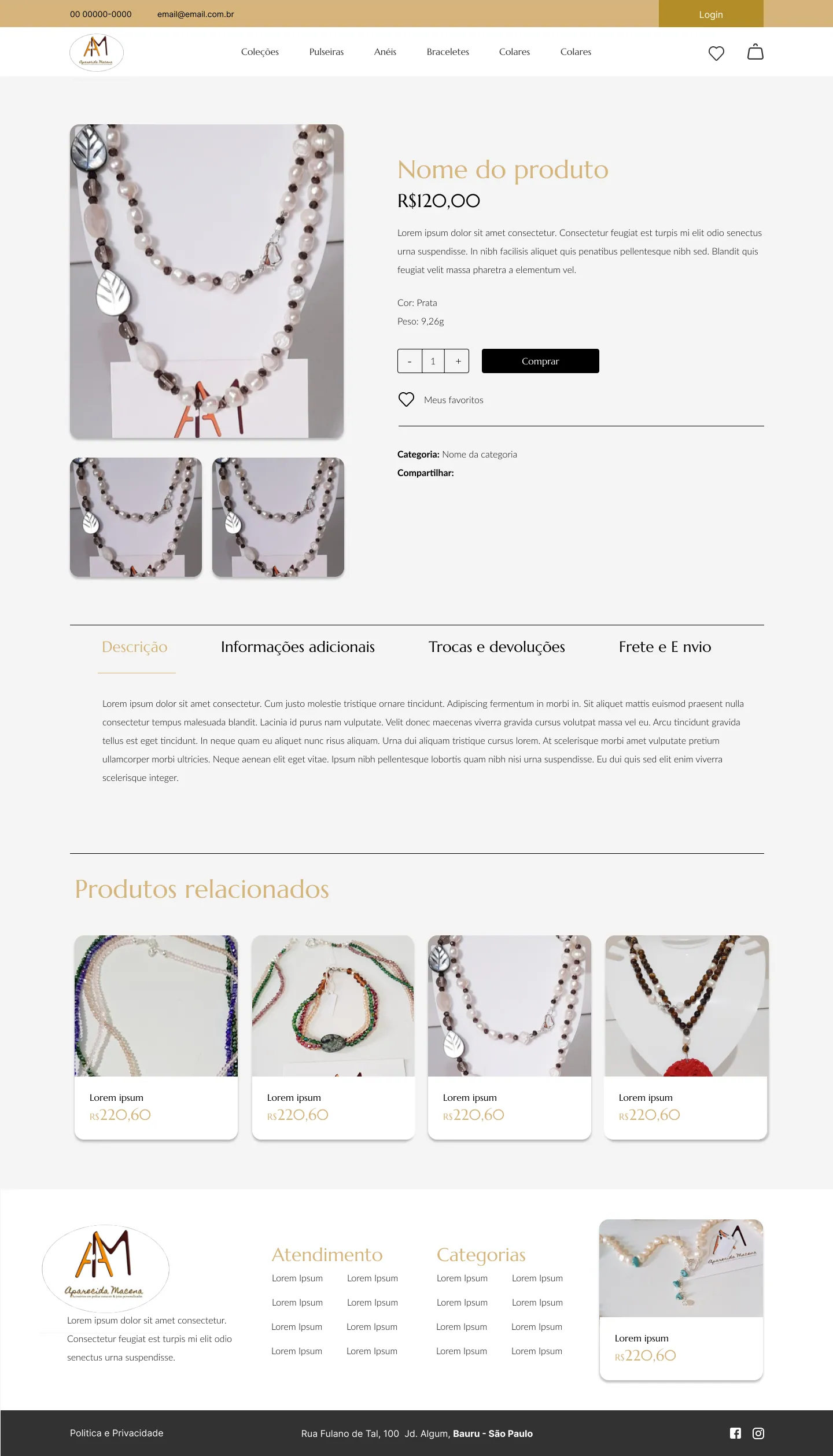 Página Produto do site Aparecida Macena