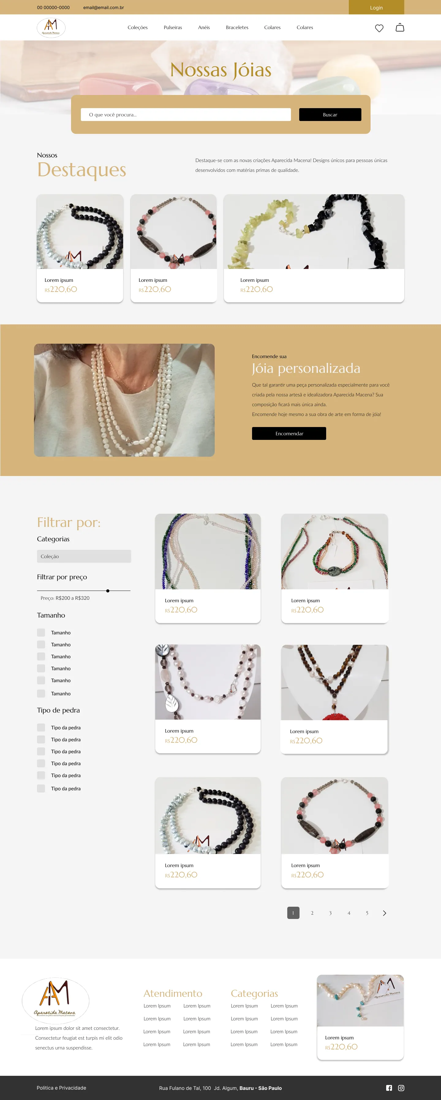 Página Produtos do site Aparecida Macena