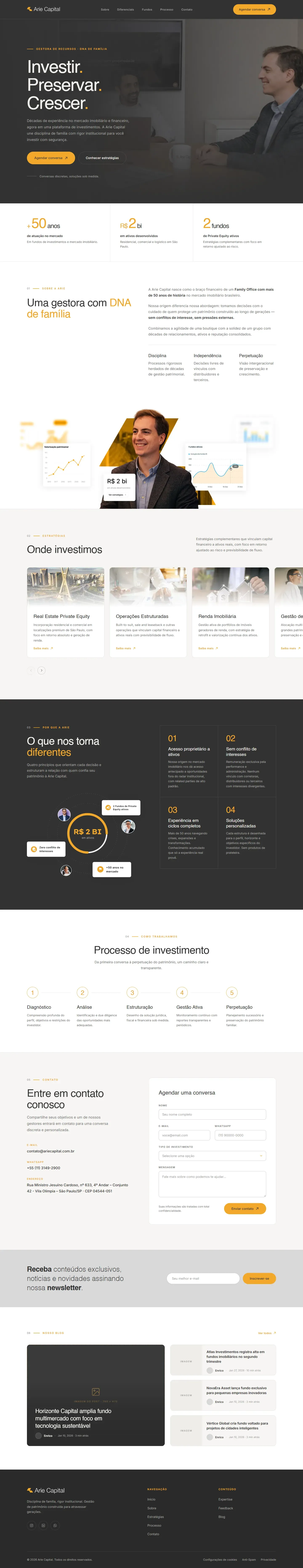 Página Home do site Arie Capital