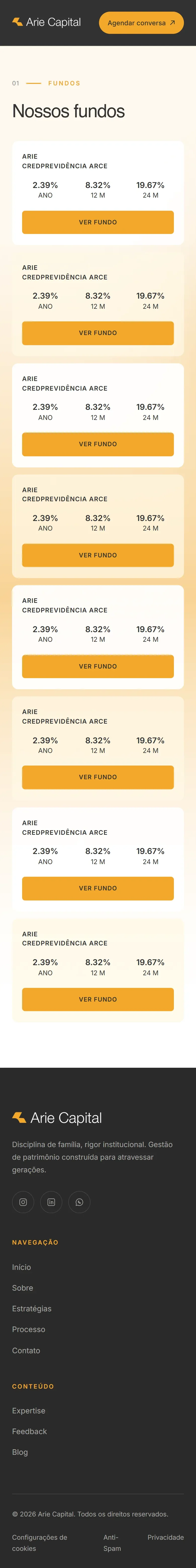Site Arie Capital no celular