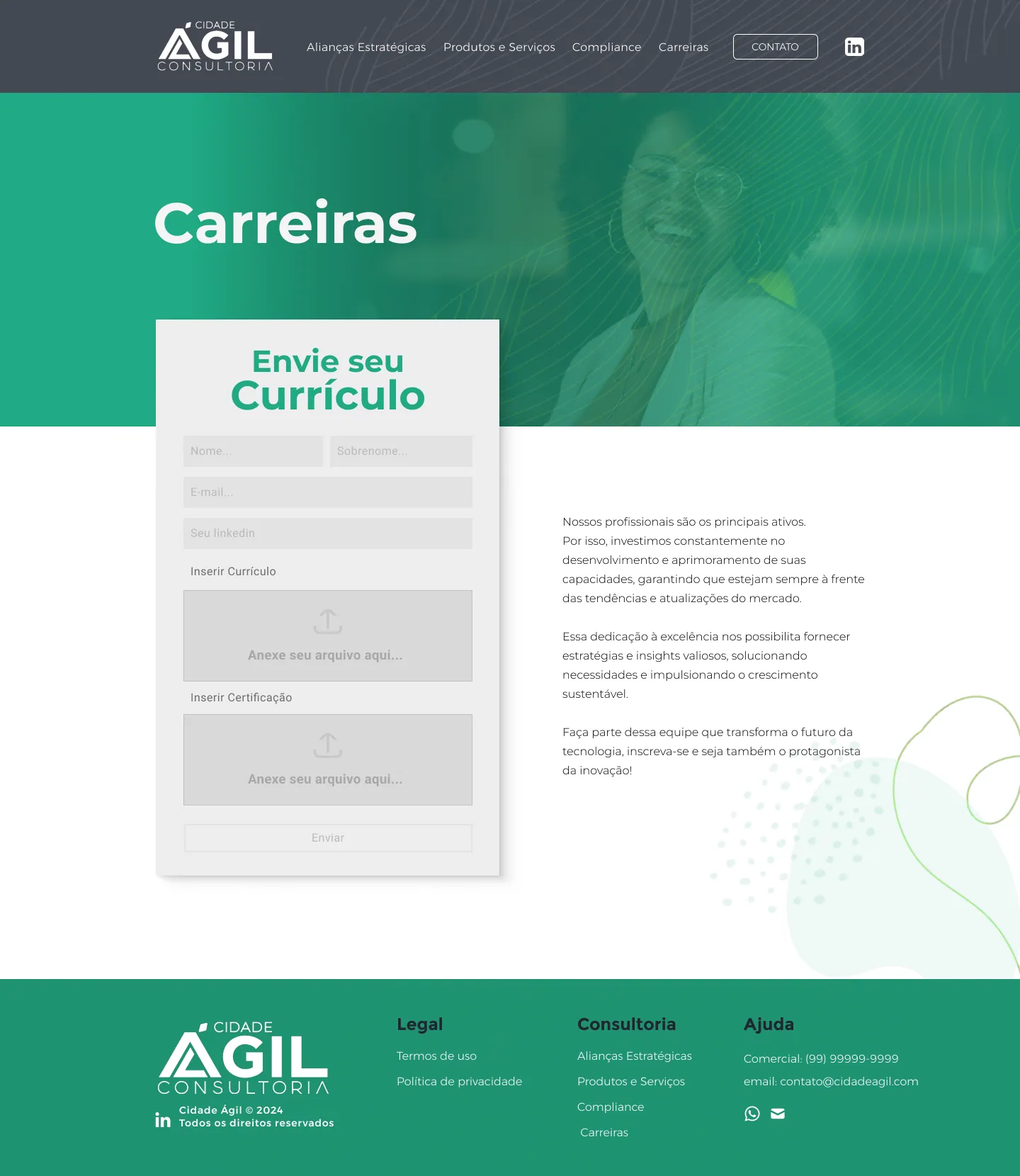 Página Carreiras do site Cidade Ágil