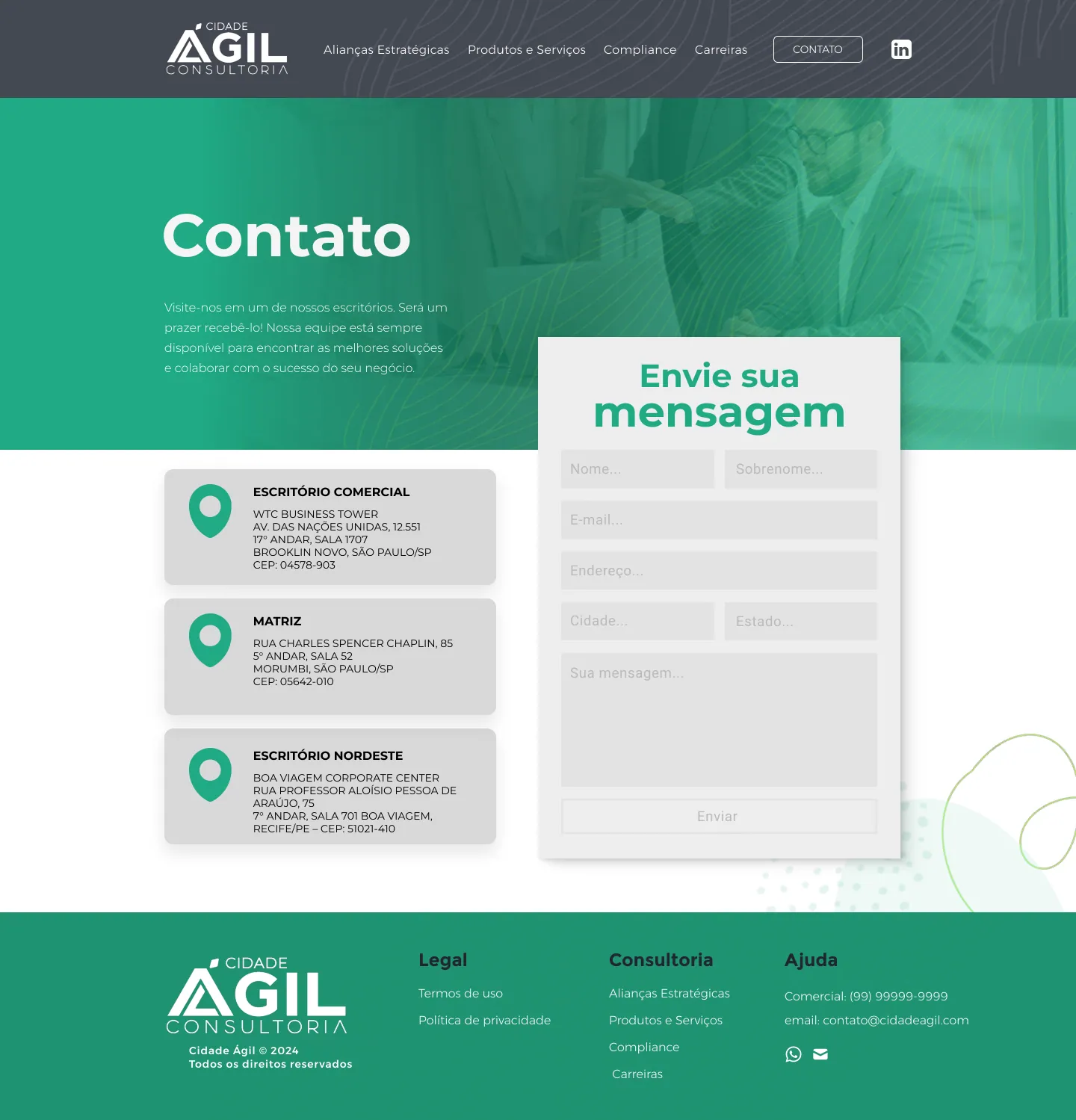 Página Contato do site Cidade Ágil