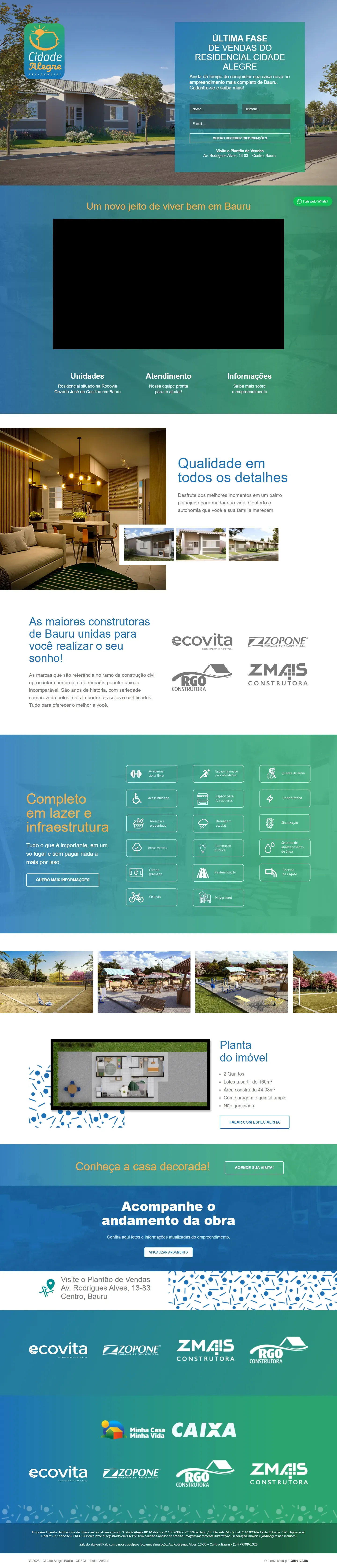 Página Landing page do site Residencial Cidade Alegre
