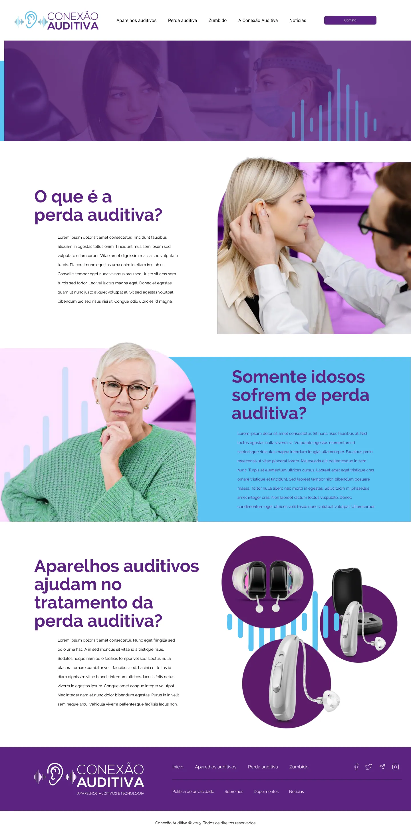 Página Perda auditiva do site Conexão Auditiva