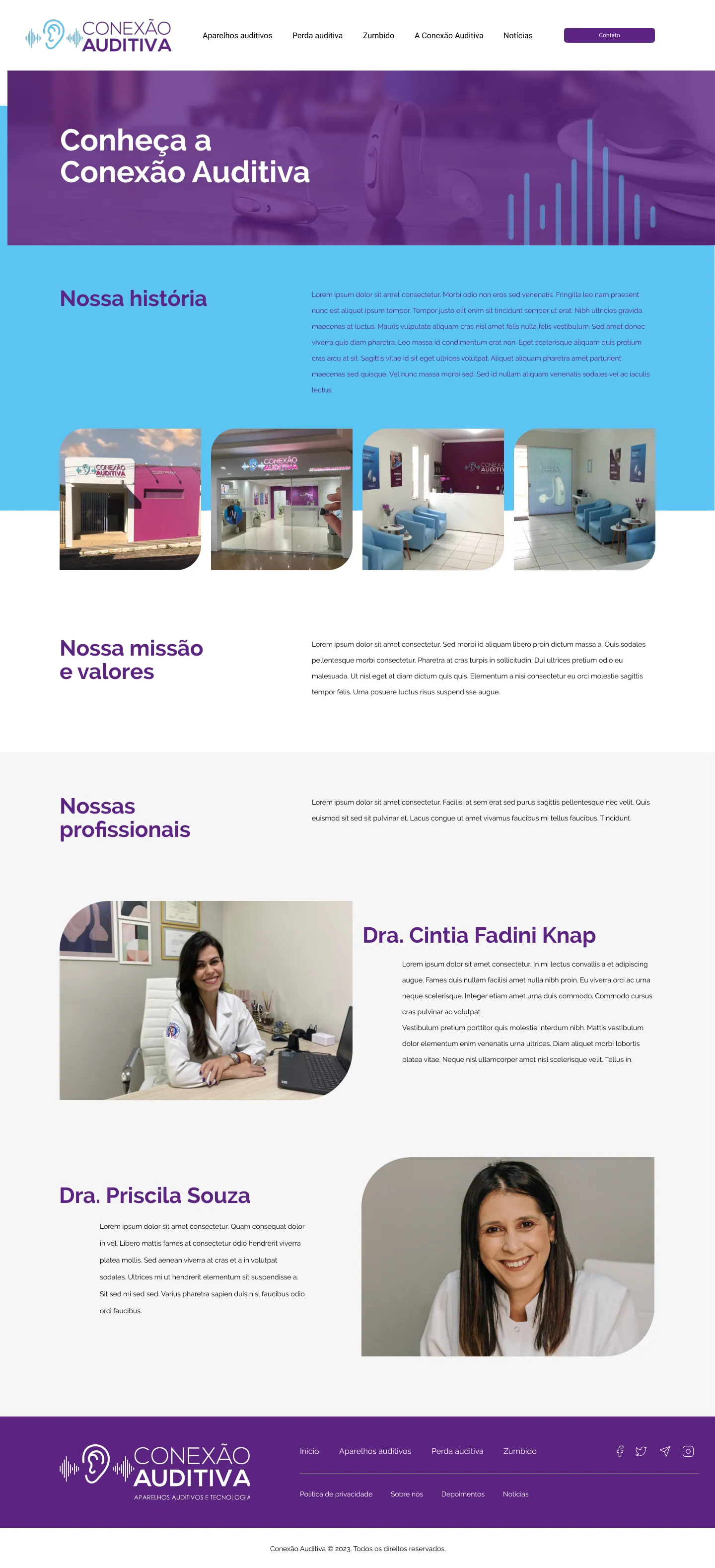 Página Sobre nós do site Conexão Auditiva