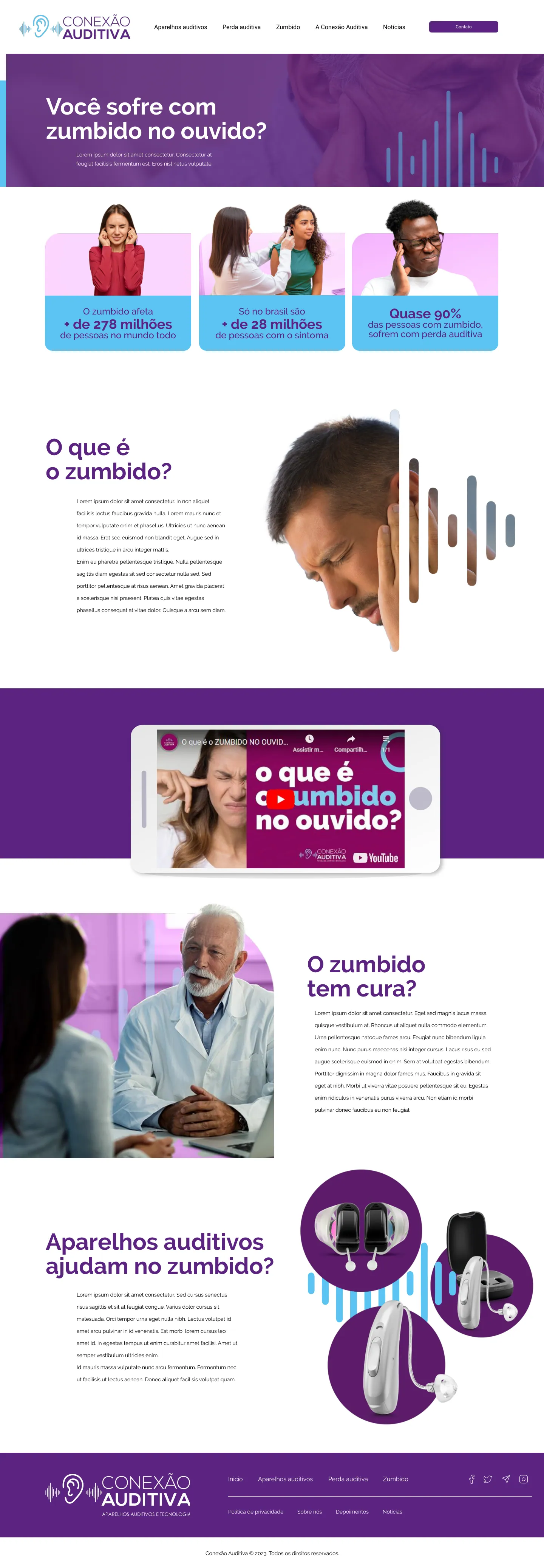 Página Zumbido do site Conexão Auditiva