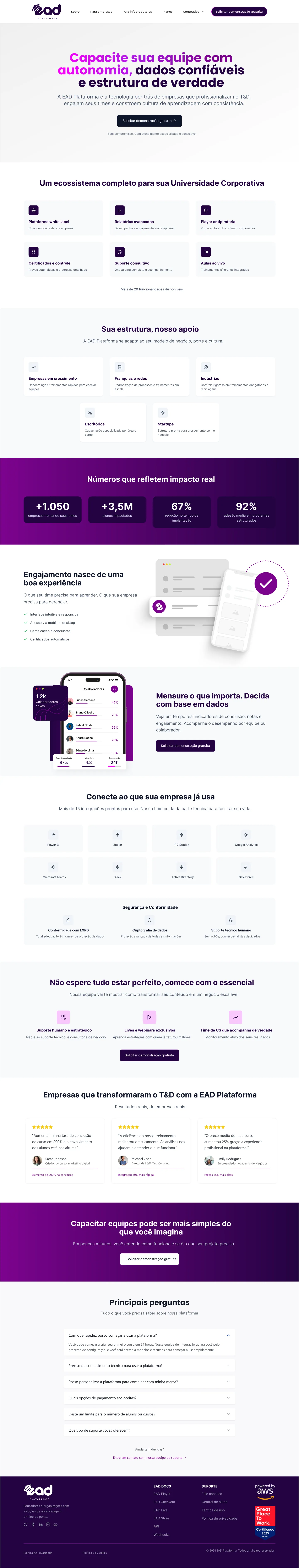 Página Empresas do site EAD Plataforma