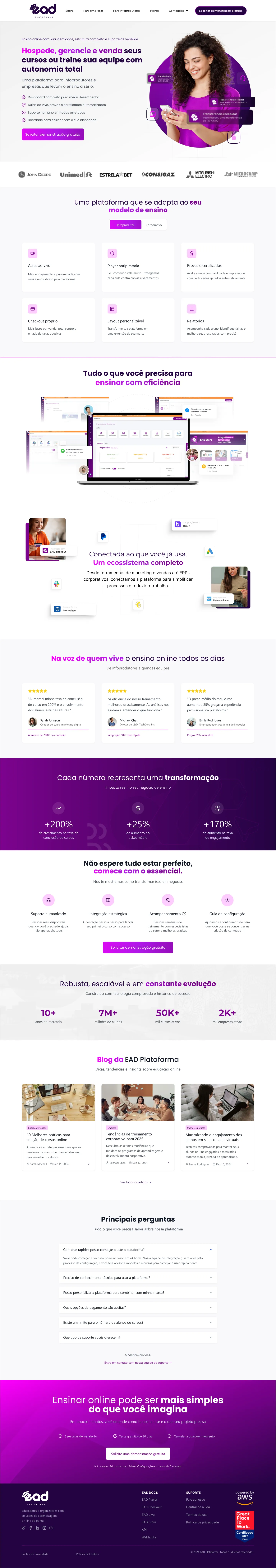 Página Home do site EAD Plataforma