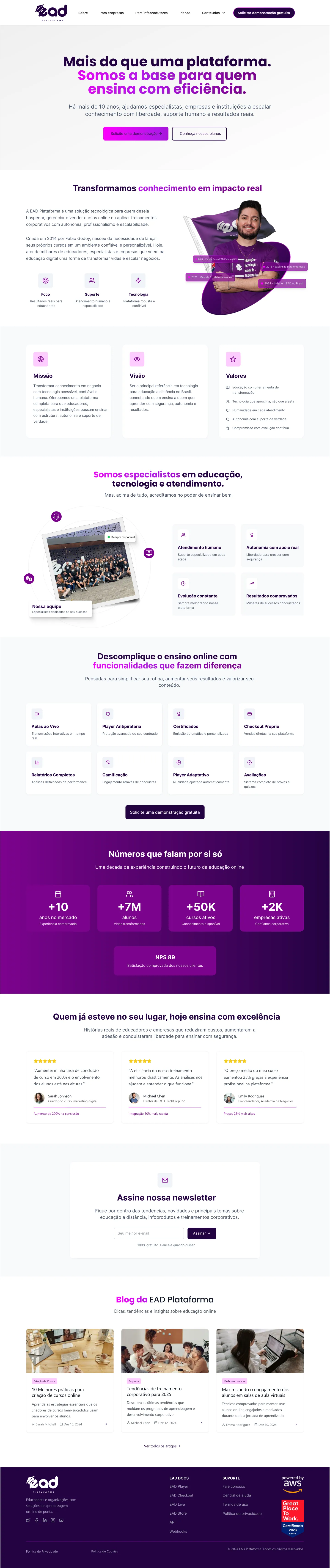 Página Sobre do site EAD Plataforma