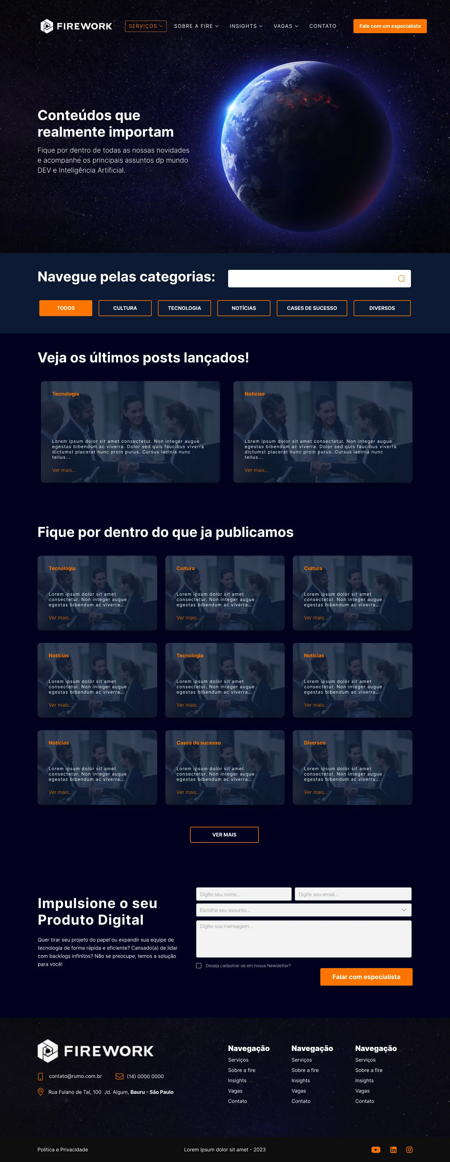 Página Insights do site Firework
