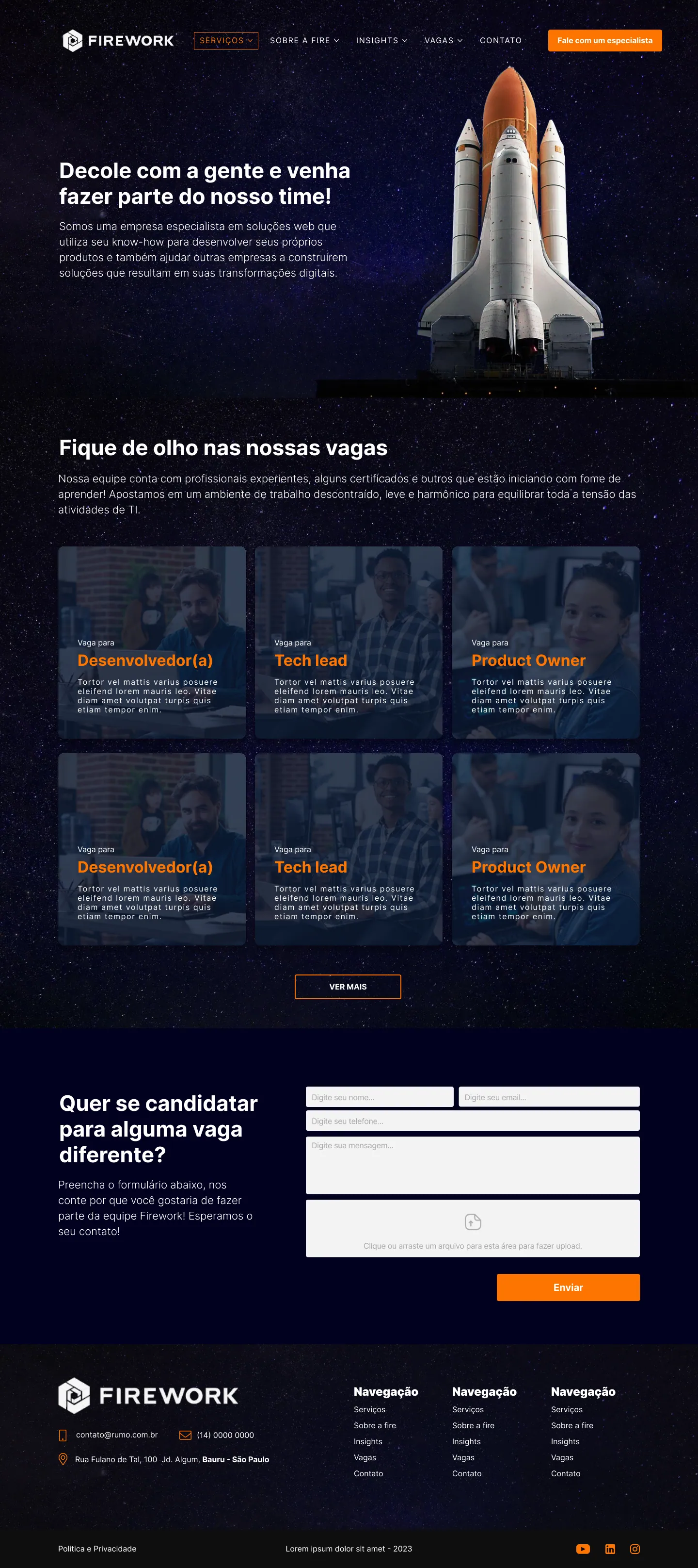 Página Vagas do site Firework