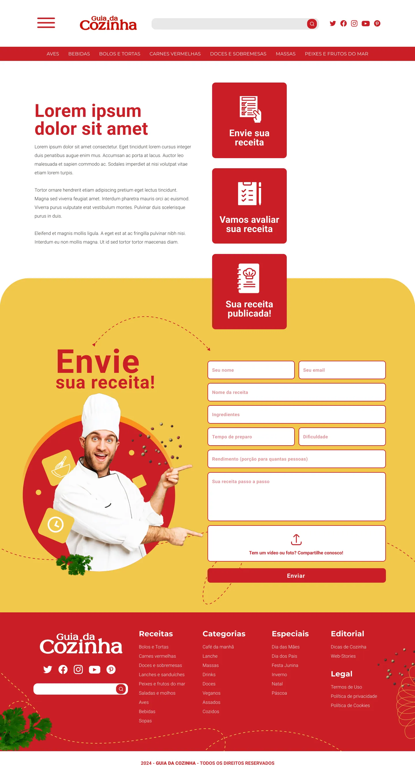Página Envie sua receita do site Guia da Cozinha
