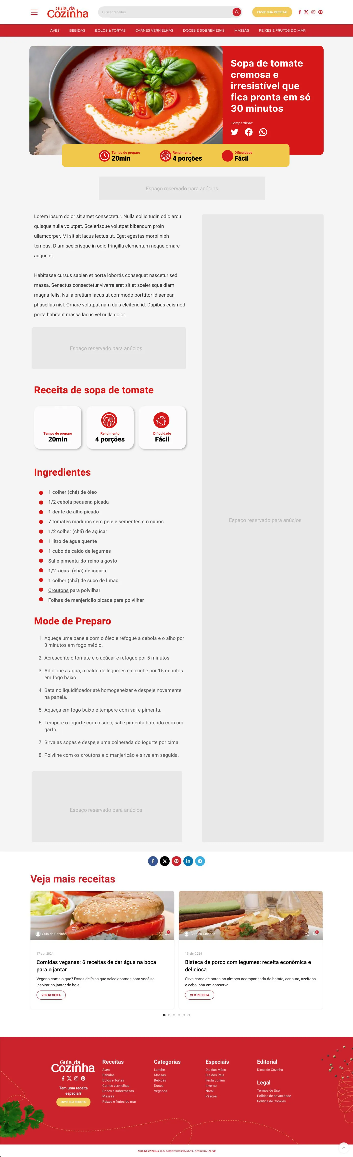 Página Receita do site Guia da Cozinha
