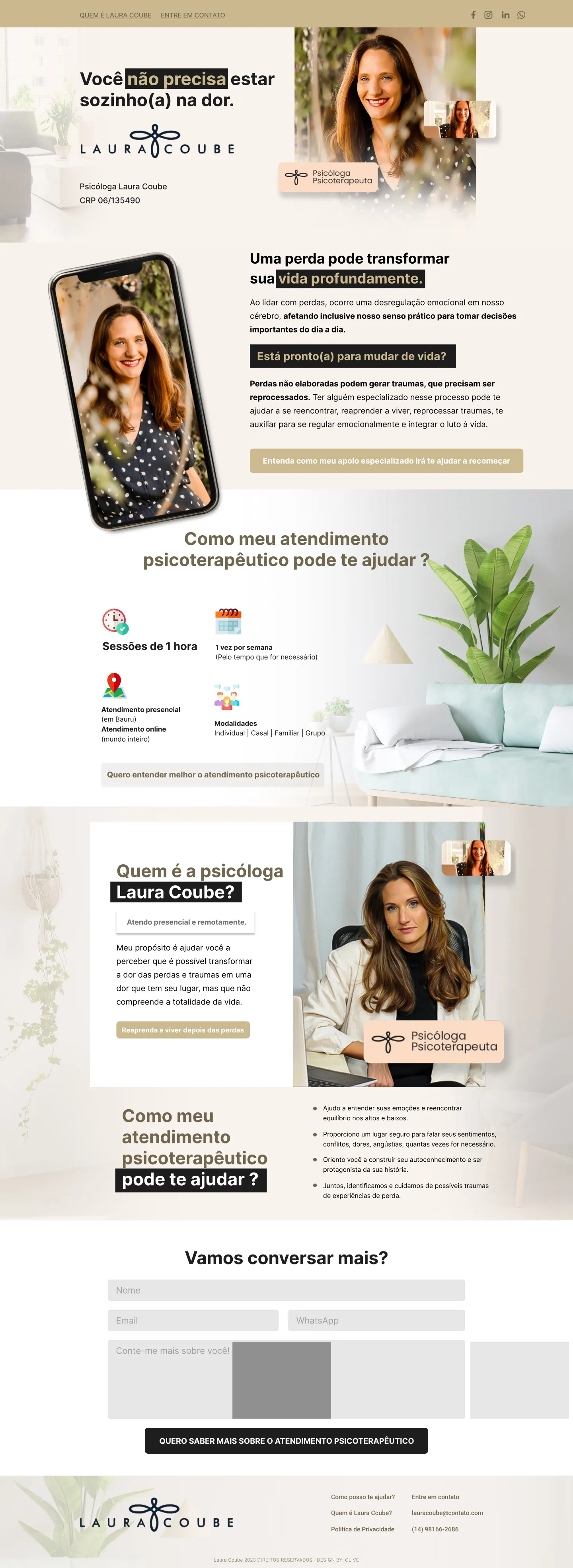 Página Landing page do site Laura Coube