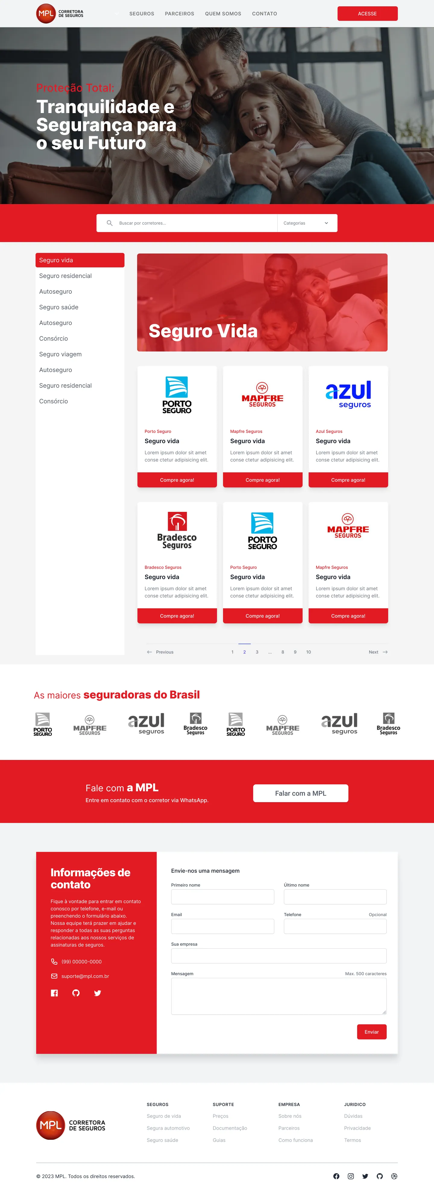 Página Corretores do site MPL Seguros