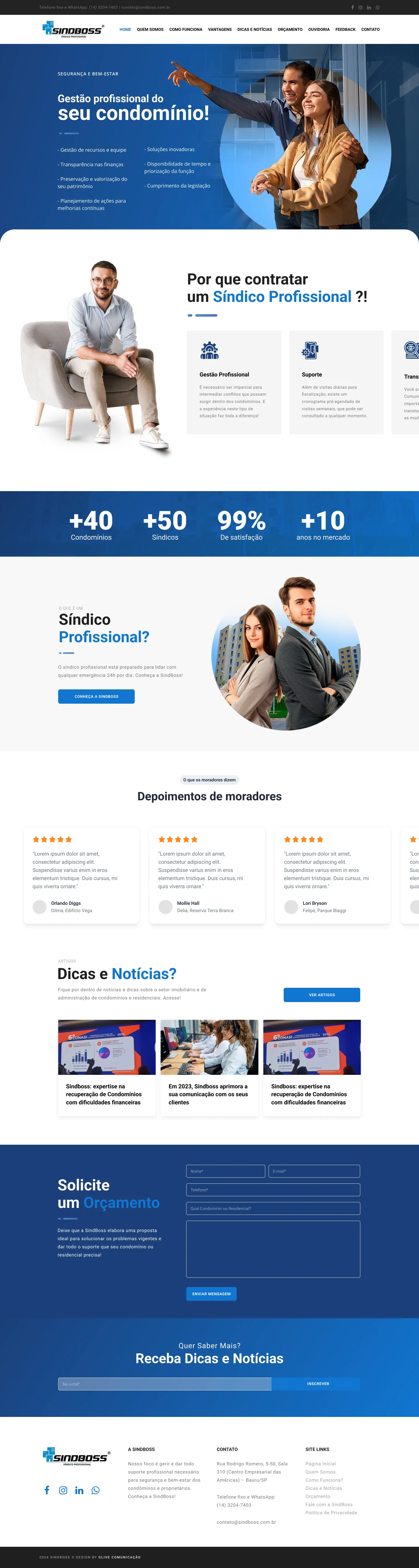 Página Home do site SindBoss