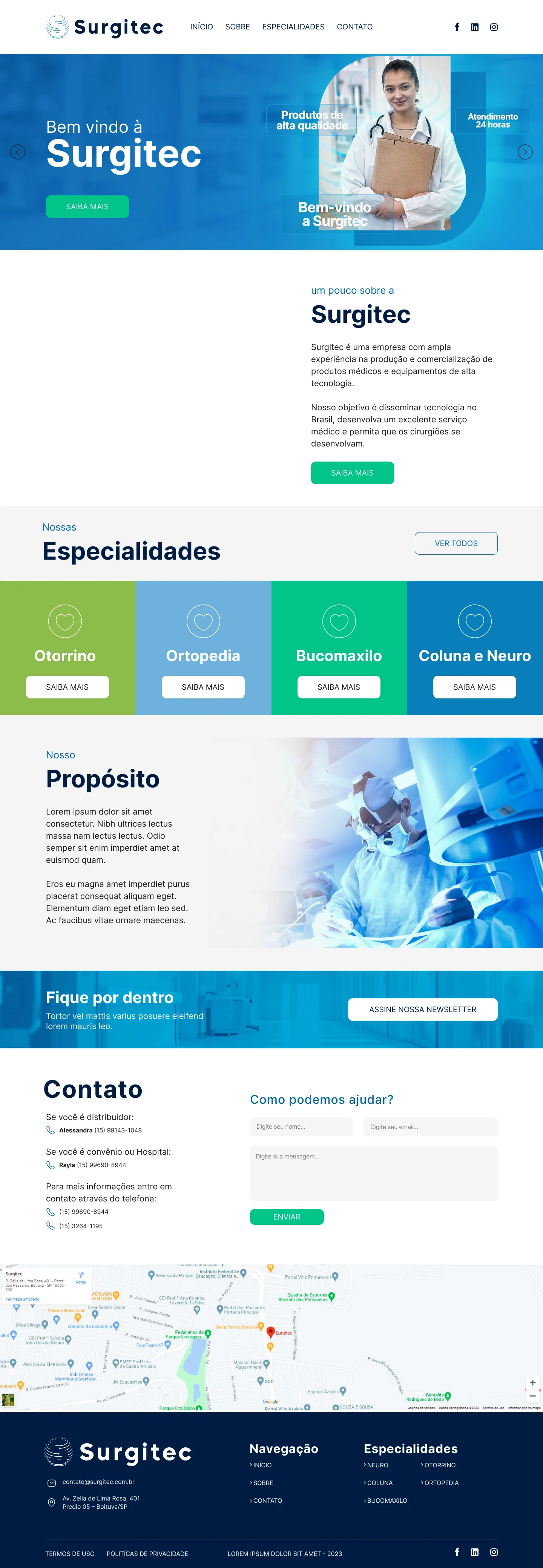 Página Home do site Surgitec