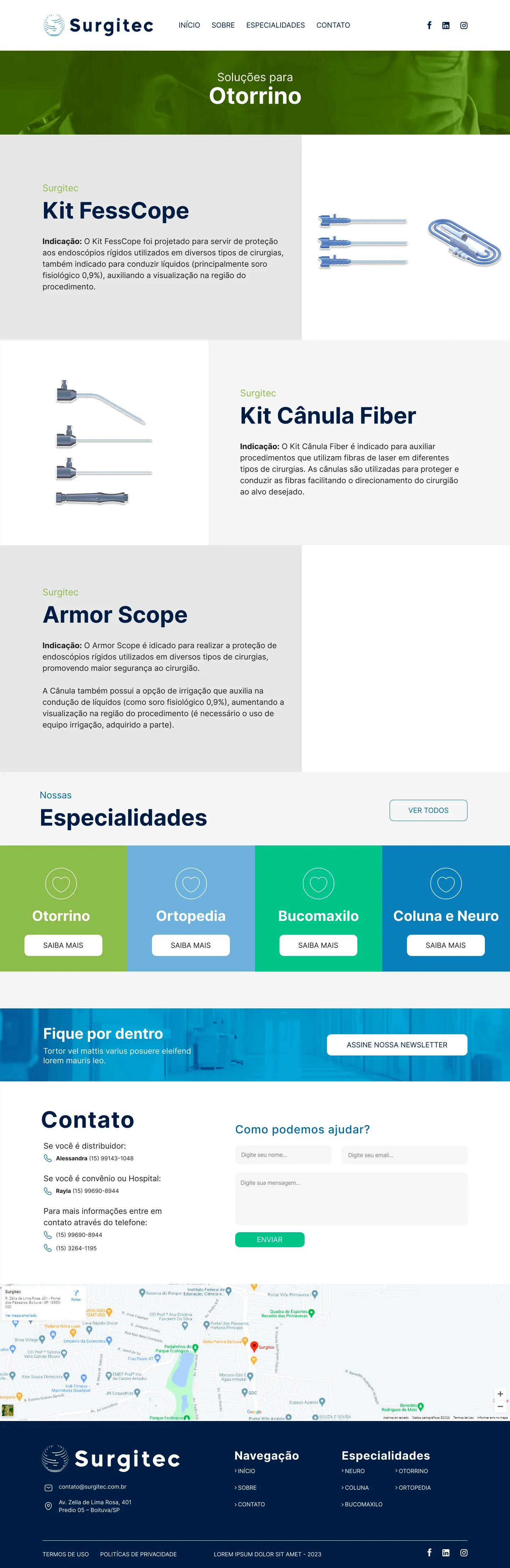 Página Produtos do site Surgitec