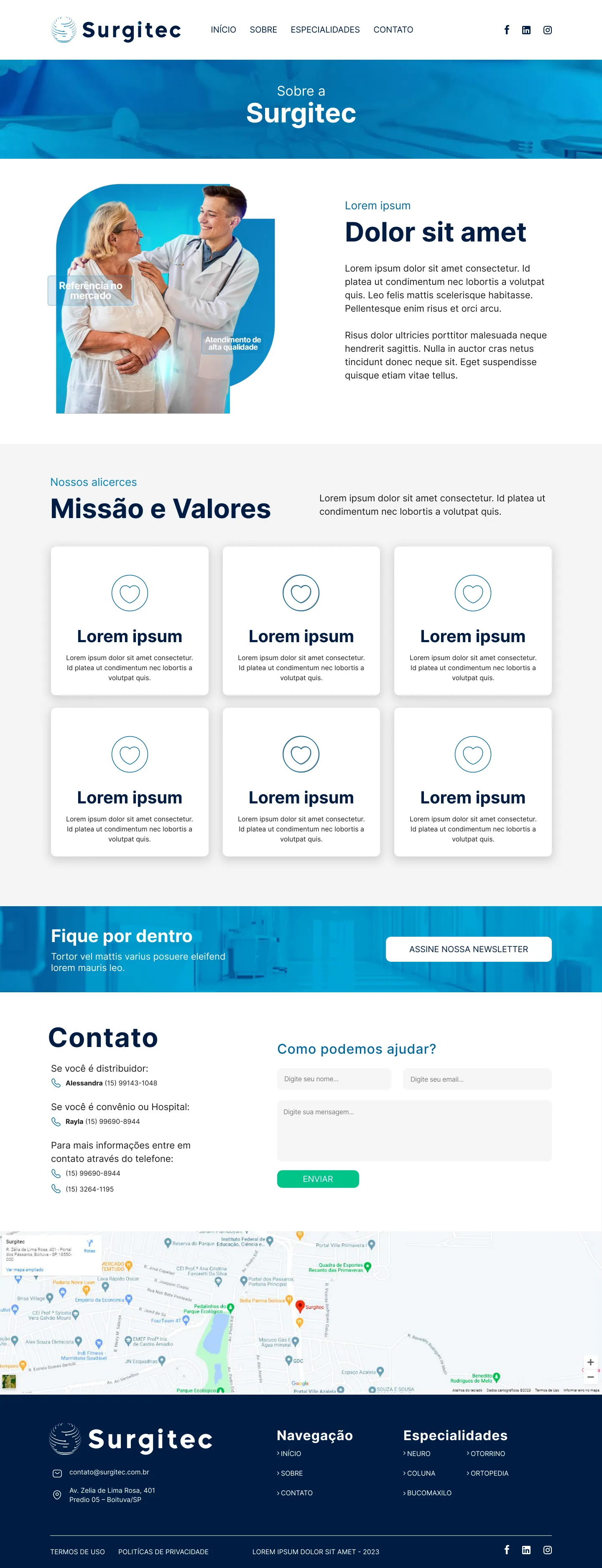 Página Sobre do site Surgitec