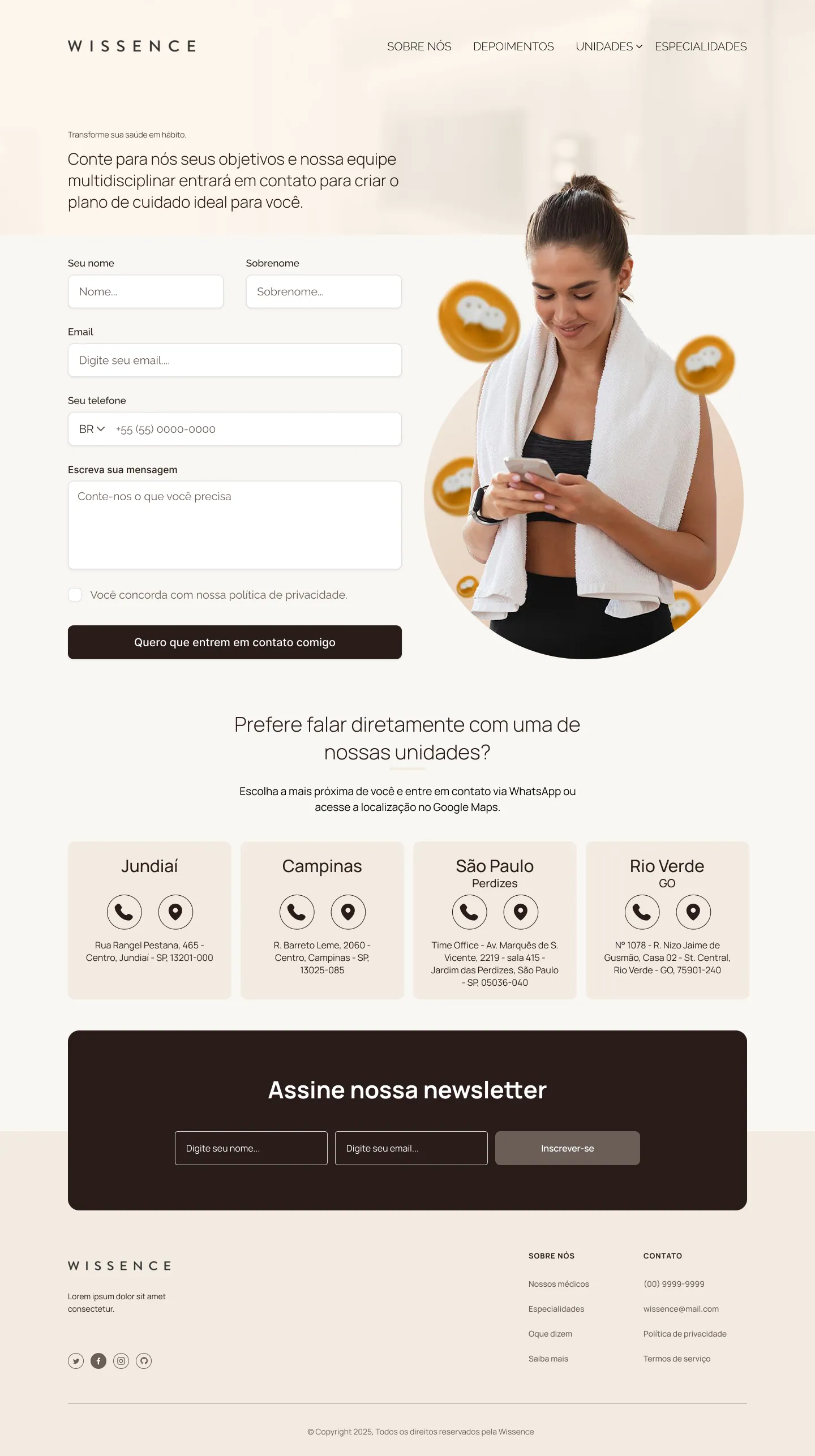 Página Contato do site Wissence