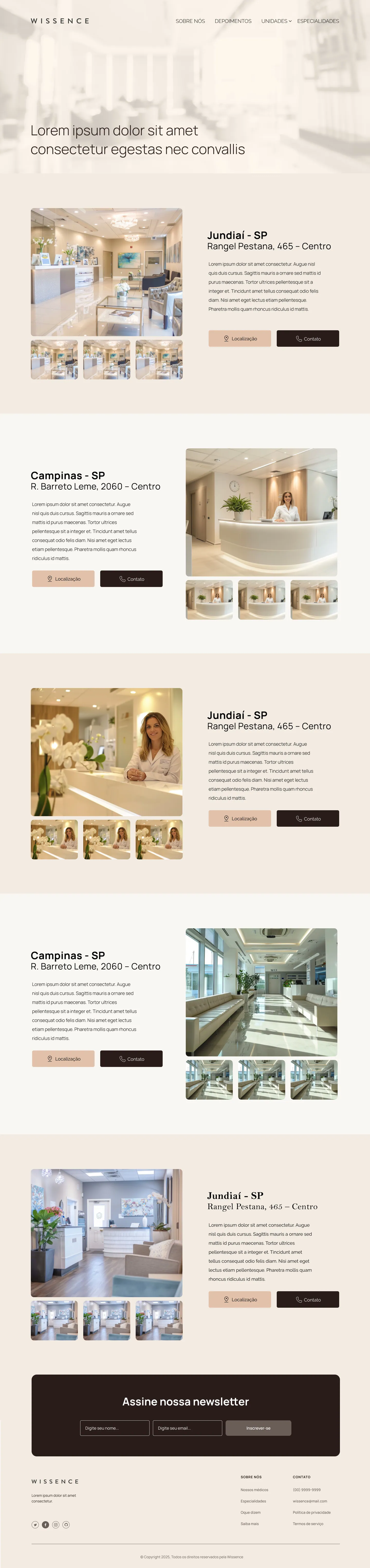 Página Unidades do site Wissence