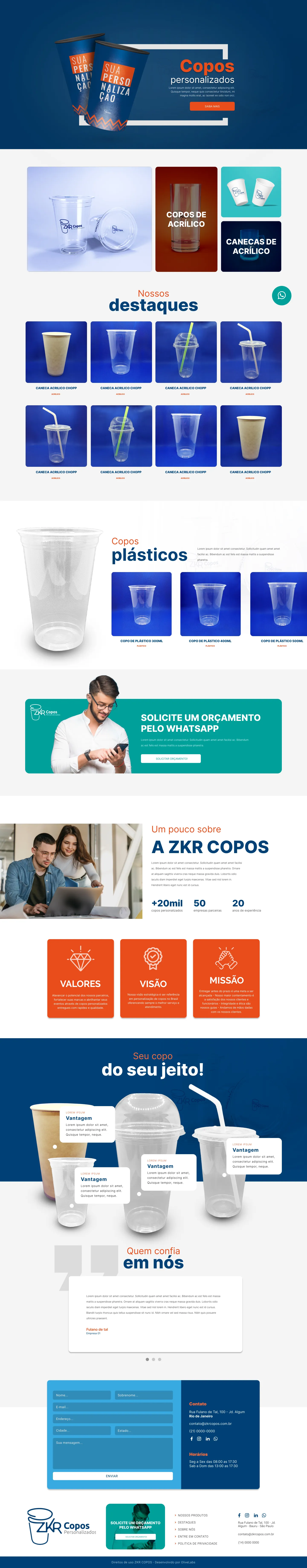 Página Home do site ZKR Copos